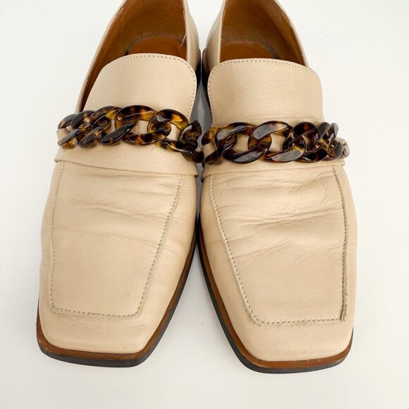 ANGEL ALARCON Preppy School Flat Slip-On Tortoise Chain Beige Cream Loafers 37 - Picture 8 of 16